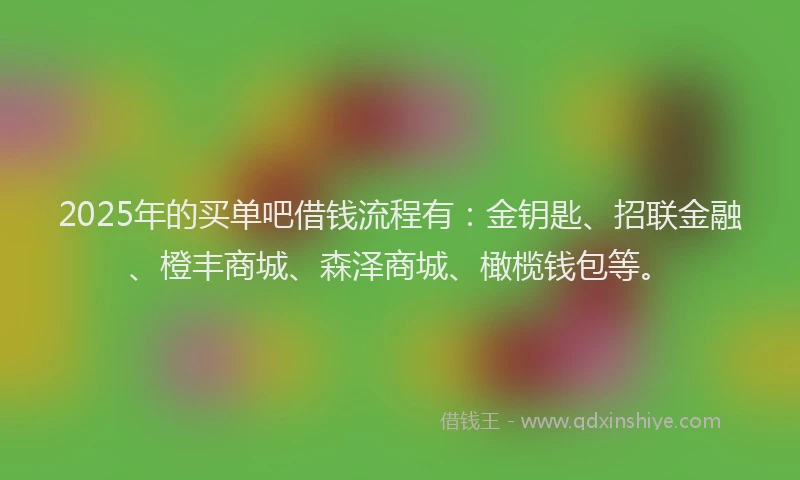 2025年的买单吧借钱流程有：金钥匙、招联金融、橙丰商城、森泽商城、橄榄钱包等。