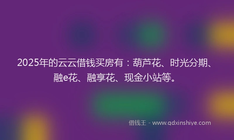 2025年的云云借钱买房有：葫芦花、时光分期、融e花、融享花、现金小站等。
