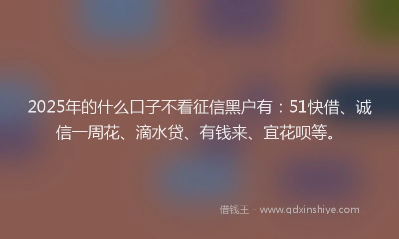 2025年的什么口子不看征信黑户有：51快借、诚信一周花、滴水贷、有钱来、宜花呗等。