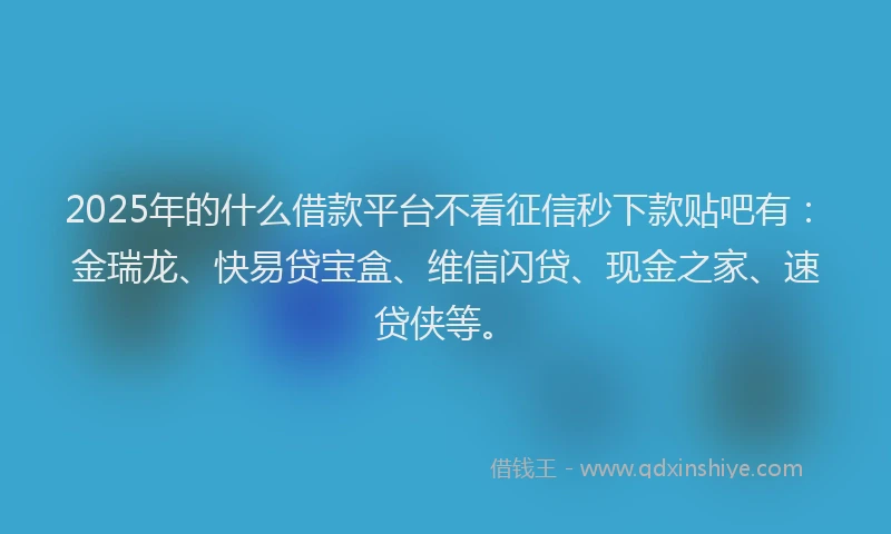 2025年的什么借款平台不看征信秒下款贴吧有：金瑞龙、快易贷宝盒、维信闪贷、现金之家、速贷侠等。