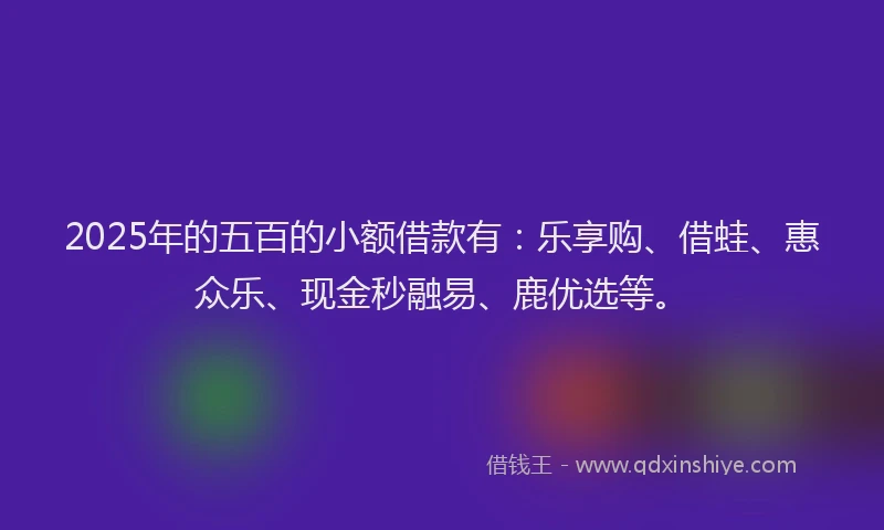 2025年的五百的小额借款有：乐享购、借蛙、惠众乐、现金秒融易、鹿优选等。