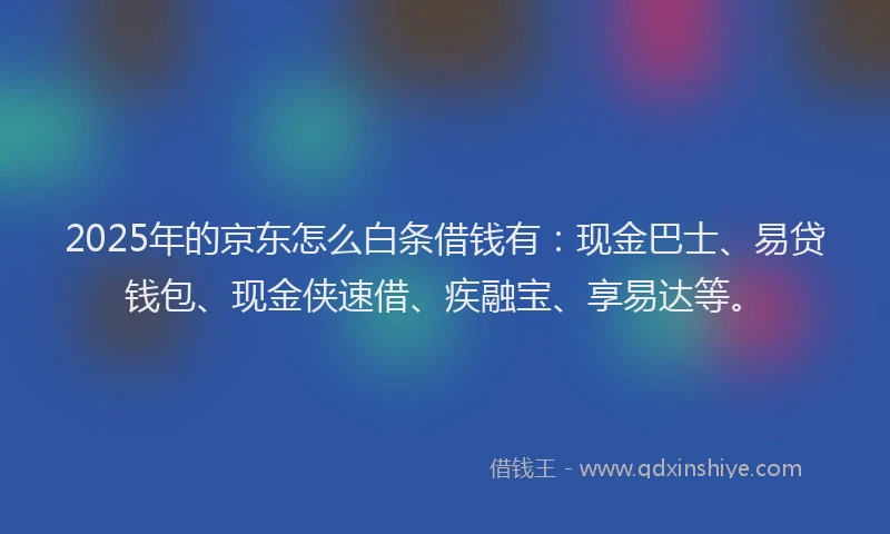 2025年的京东怎么白条借钱有：现金巴士、易贷钱包、现金侠速借、疾融宝、享易达等。
