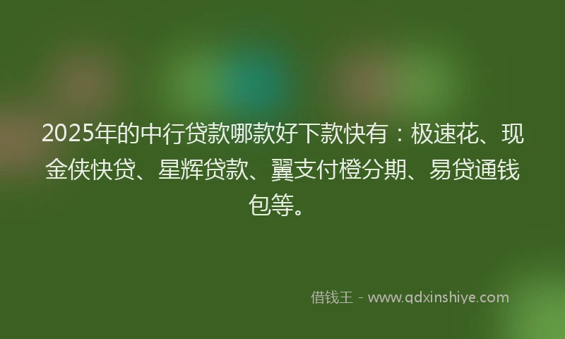 2025年的中行贷款哪款好下款快有：极速花、现金侠快贷、星辉贷款、翼支付橙分期、易贷通钱包等。