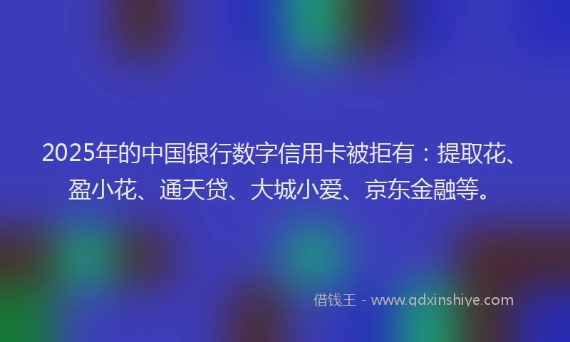 2025年的中国银行数字信用卡被拒有：提取花、盈小花、通天贷、大城小爱、京东金融等。