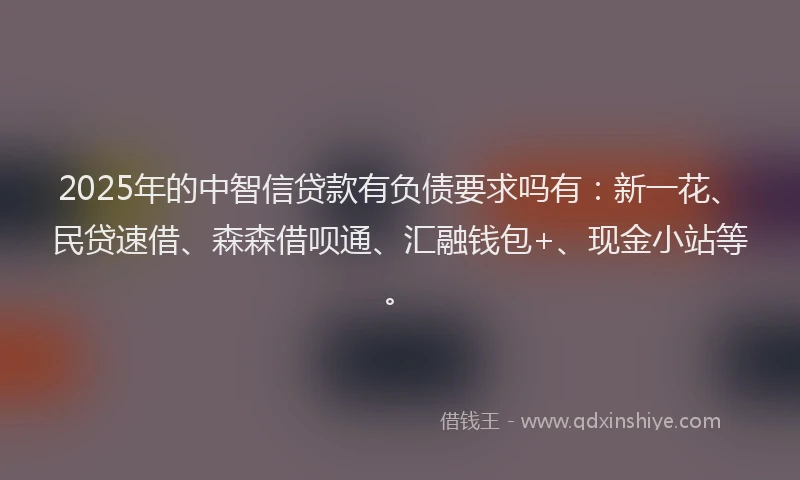2025年的中智信贷款有负债要求吗有：新一花、民贷速借、森森借呗通、汇融钱包+、现金小站等。