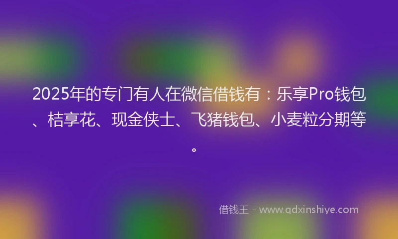 2025年的专门有人在微信借钱有：乐享Pro钱包、桔享花、现金侠士、飞猪钱包、小麦粒分期等。