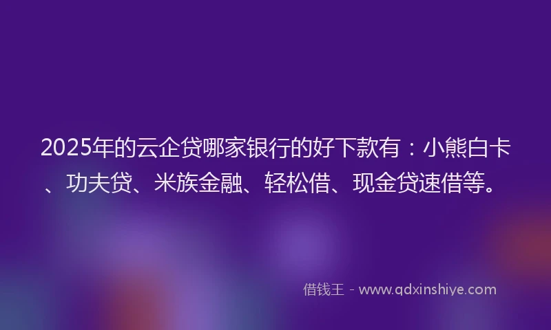 2025年的云企贷哪家银行的好下款有：小熊白卡、功夫贷、米族金融、轻松借、现金贷速借等。