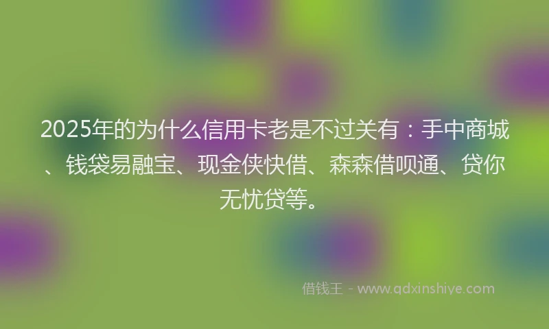 2025年的为什么信用卡老是不过关有：手中商城、钱袋易融宝、现金侠快借、森森借呗通、贷你无忧贷等。