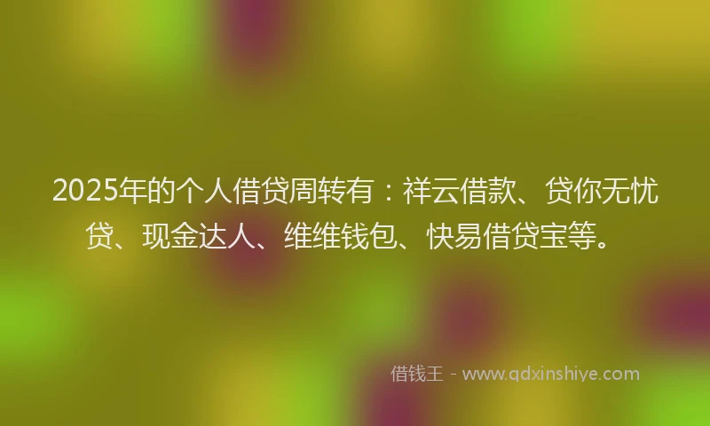 2025年的个人借贷周转有：祥云借款、贷你无忧贷、现金达人、维维钱包、快易借贷宝等。