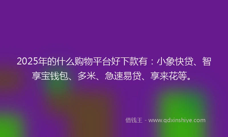 2025年的什么购物平台好下款有：小象快贷、智享宝钱包、多米、急速易贷、享来花等。