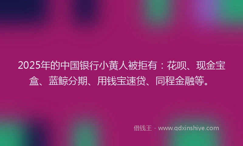 2025年的中国银行小黄人被拒有：花呗、现金宝盒、蓝鲸分期、用钱宝速贷、同程金融等。