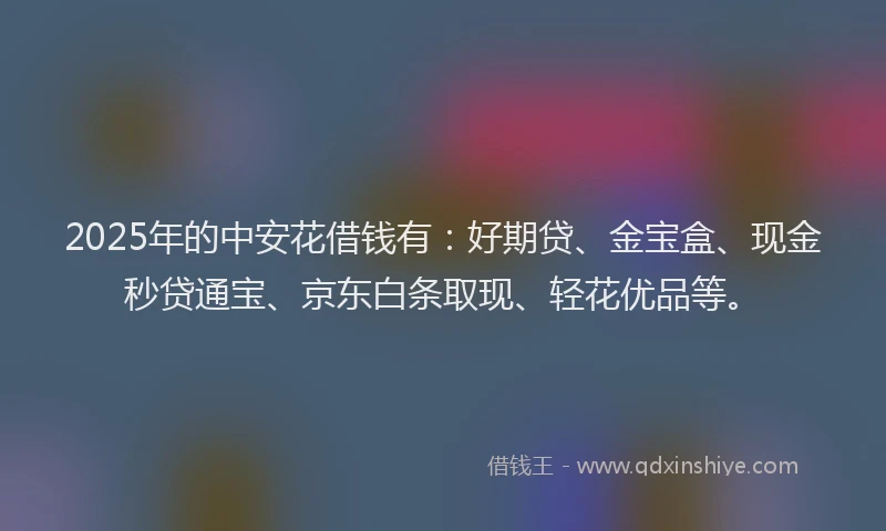 2025年的中安花借钱有：好期贷、金宝盒、现金秒贷通宝、京东白条取现、轻花优品等。
