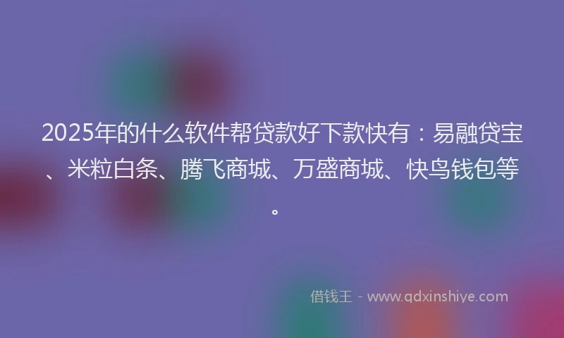 2025年的什么软件帮贷款好下款快有：易融贷宝、米粒白条、腾飞商城、万盛商城、快鸟钱包等。