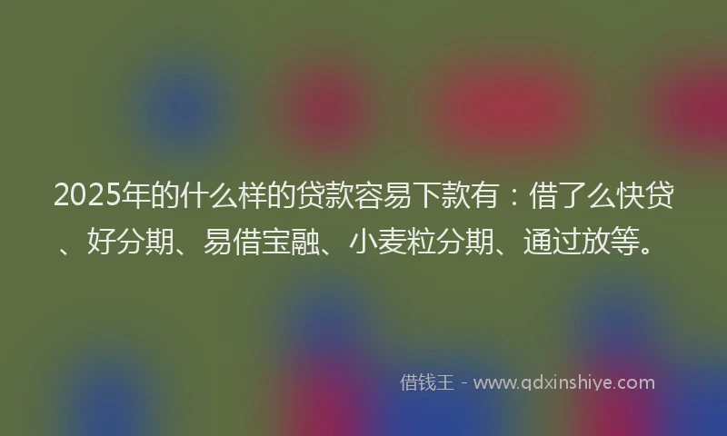 2025年的什么样的贷款容易下款有：借了么快贷、好分期、易借宝融、小麦粒分期、通过放等。