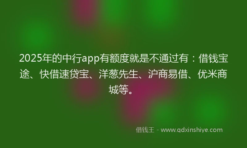 2025年的中行app有额度就是不通过有：借钱宝途、快借速贷宝、洋葱先生、沪商易借、优米商城等。