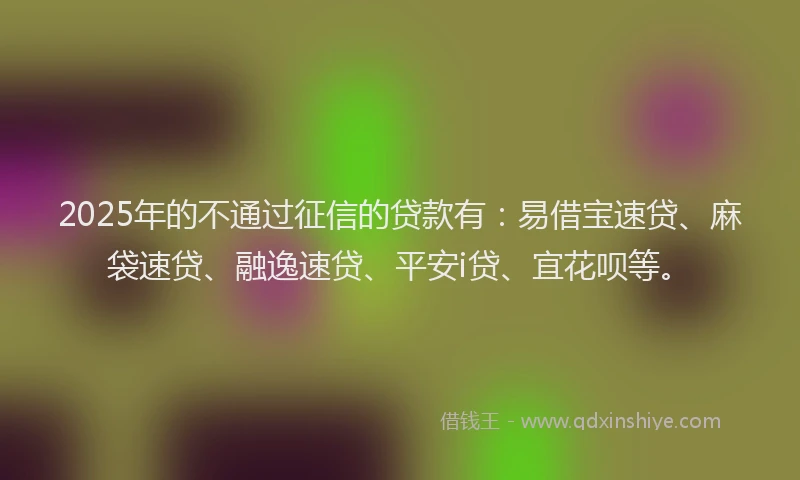 2025年的不通过征信的贷款有：易借宝速贷、麻袋速贷、融逸速贷、平安i贷、宜花呗等。