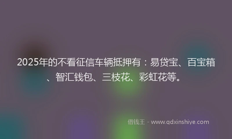 2025年的不看征信车辆抵押有：易贷宝、百宝箱、智汇钱包、三枝花、彩虹花等。