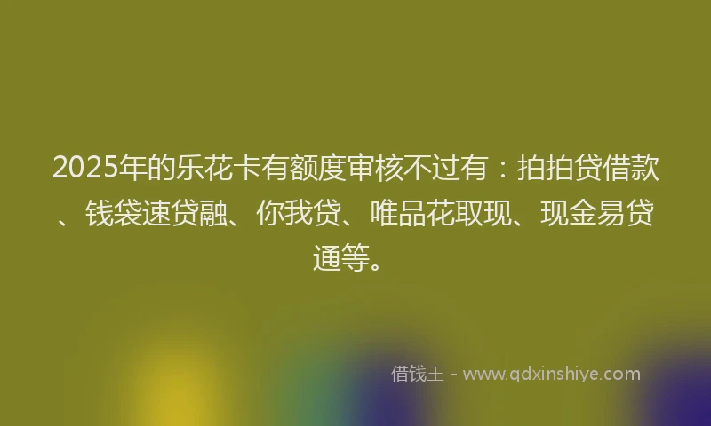 2025年的乐花卡有额度审核不过有：拍拍贷借款、钱袋速贷融、你我贷、唯品花取现、现金易贷通等。