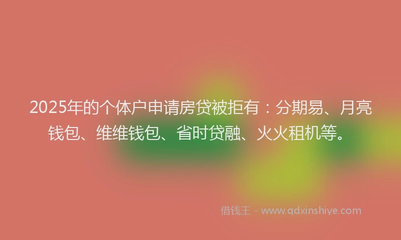 2025年的个体户申请房贷被拒有：分期易、月亮钱包、维维钱包、省时贷融、火火租机等。