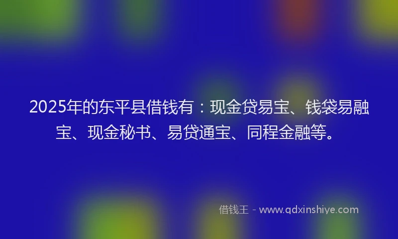 2025年的东平县借钱有：现金贷易宝、钱袋易融宝、现金秘书、易贷通宝、同程金融等。