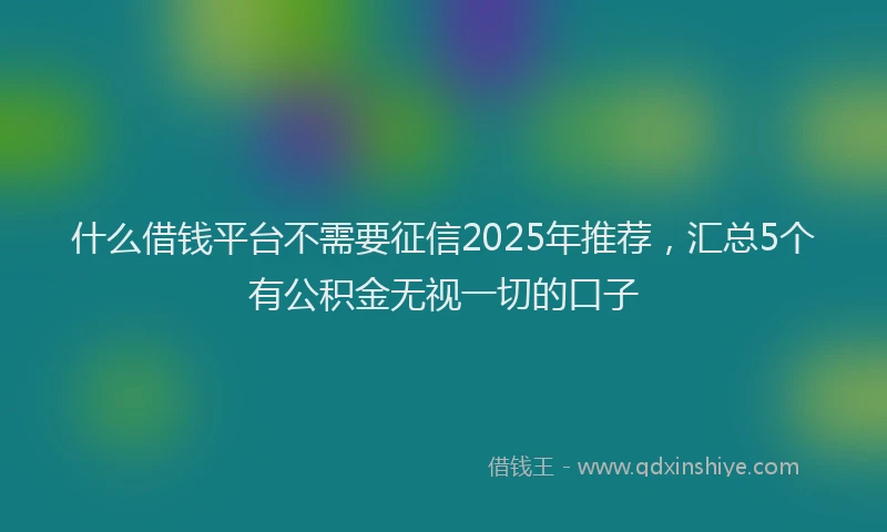 什么借钱平台不需要征信2025年推荐，汇总5个有公积金无视一切的口子