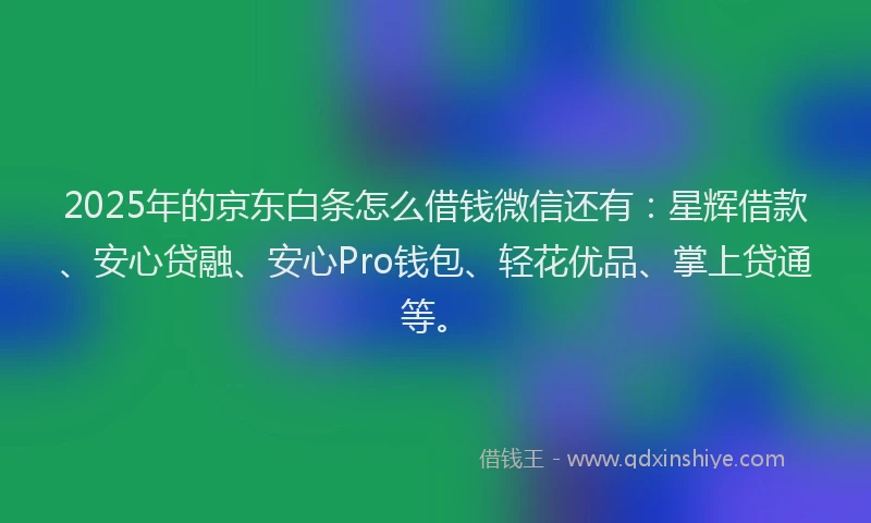 2025年的京东白条怎么借钱微信还有：星辉借款、安心贷融、安心Pro钱包、轻花优品、掌上贷通等。