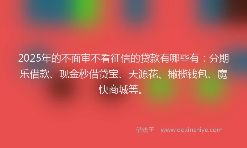 2025年的不面审不看征信的贷款有哪些有：分期乐借款、现金秒借贷宝、天源花、橄榄钱包、魔快商城等。