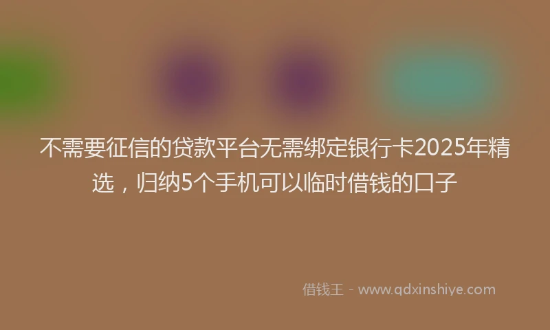 不需要征信的贷款平台无需绑定银行卡2025年精选，归纳5个手机可以临时借钱的口子