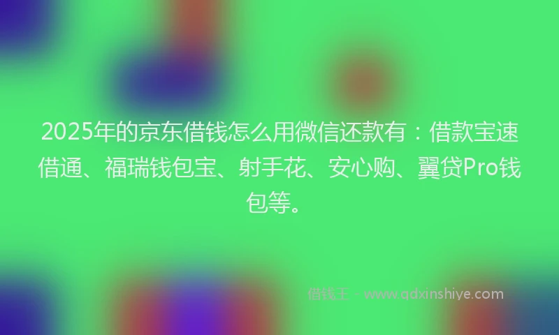 2025年的京东借钱怎么用微信还款有：借款宝速借通、福瑞钱包宝、射手花、安心购、翼贷Pro钱包等。