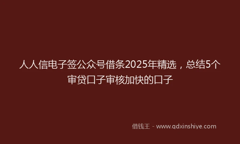人人信电子签公众号借条2025年精选，总结5个审贷口子审核加快的口子