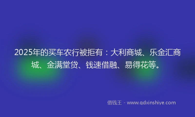 2025年的买车农行被拒有：大利商城、乐金汇商城、金满堂贷、钱速借融、易得花等。