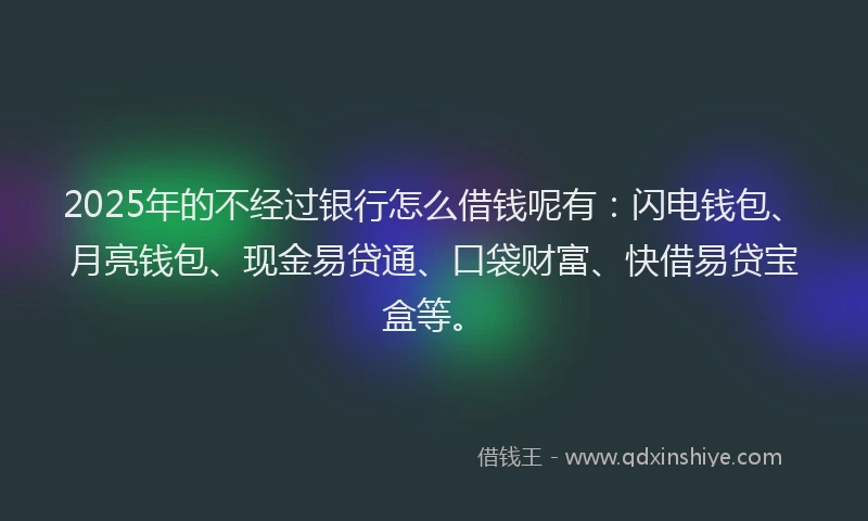 2025年的不经过银行怎么借钱呢有：闪电钱包、月亮钱包、现金易贷通、口袋财富、快借易贷宝盒等。