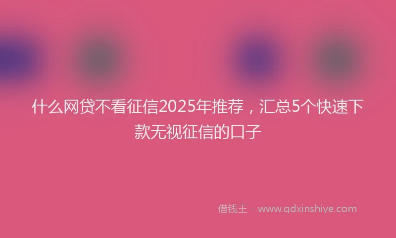 什么网贷不看征信2025年推荐，汇总5个快速下款无视征信的口子