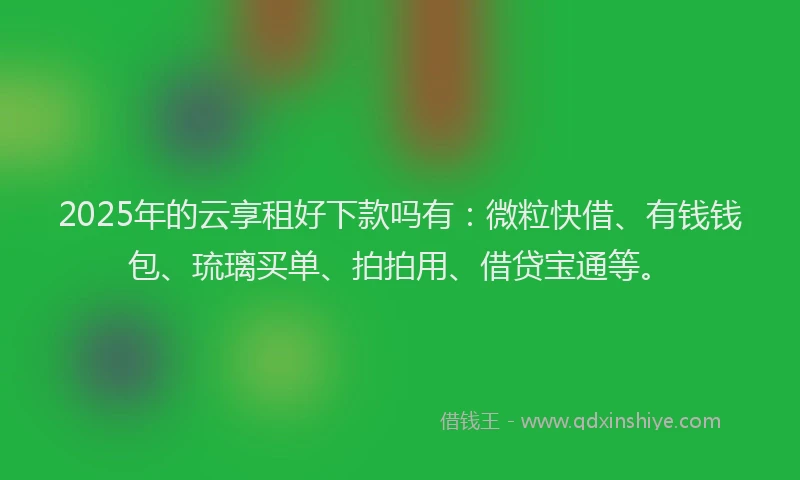 2025年的云享租好下款吗有：微粒快借、有钱钱包、琉璃买单、拍拍用、借贷宝通等。