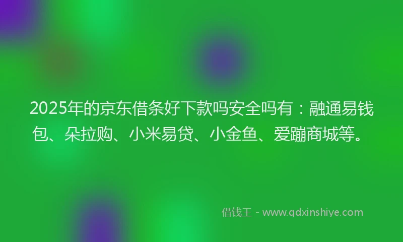 2025年的京东借条好下款吗安全吗有：融通易钱包、朵拉购、小米易贷、小金鱼、爱蹦商城等。