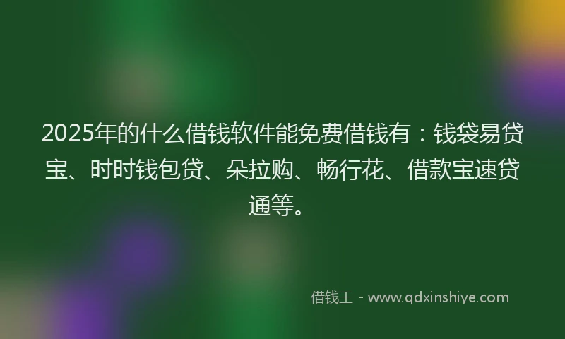 2025年的什么借钱软件能免费借钱有：钱袋易贷宝、时时钱包贷、朵拉购、畅行花、借款宝速贷通等。