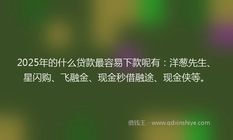 2025年的什么贷款最容易下款呢有：洋葱先生、星闪购、飞融金、现金秒借融途、现金侠等。
