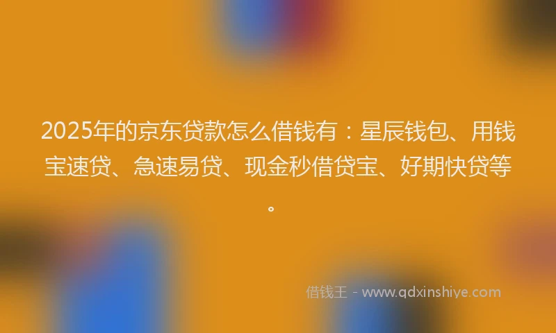 2025年的京东贷款怎么借钱有：星辰钱包、用钱宝速贷、急速易贷、现金秒借贷宝、好期快贷等。
