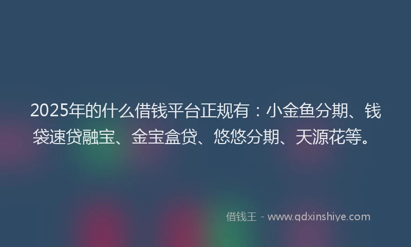2025年的什么借钱平台正规有：小金鱼分期、钱袋速贷融宝、金宝盒贷、悠悠分期、天源花等。