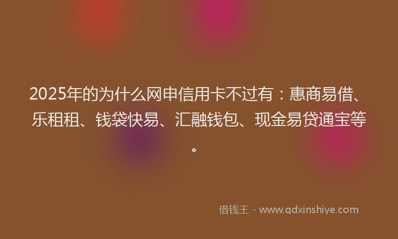 2025年的为什么网申信用卡不过有：惠商易借、乐租租、钱袋快易、汇融钱包、现金易贷通宝等。