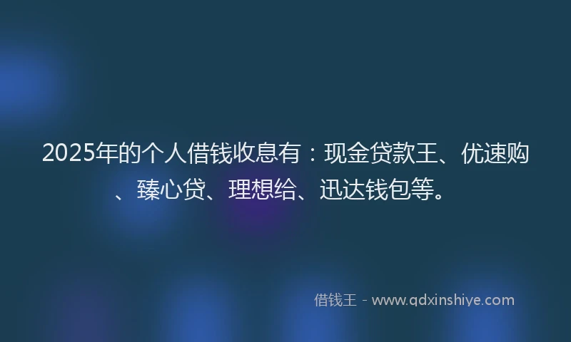 2025年的个人借钱收息有：现金贷款王、优速购、臻心贷、理想给、迅达钱包等。