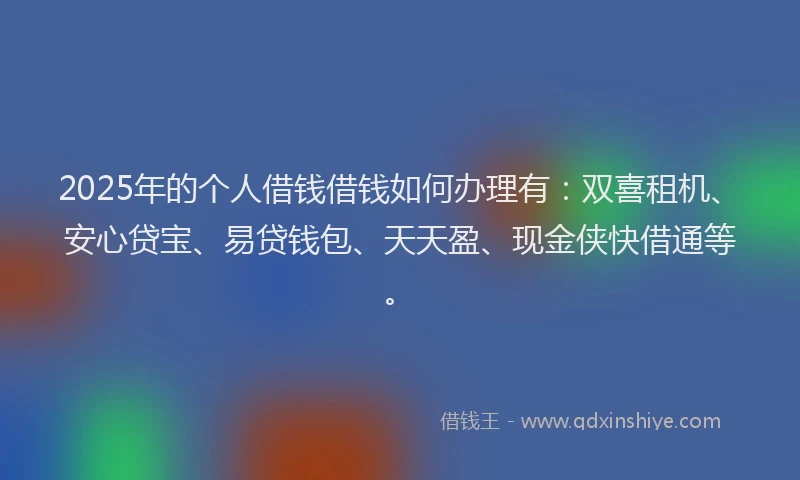2025年的个人借钱借钱如何办理有：双喜租机、安心贷宝、易贷钱包、天天盈、现金侠快借通等。