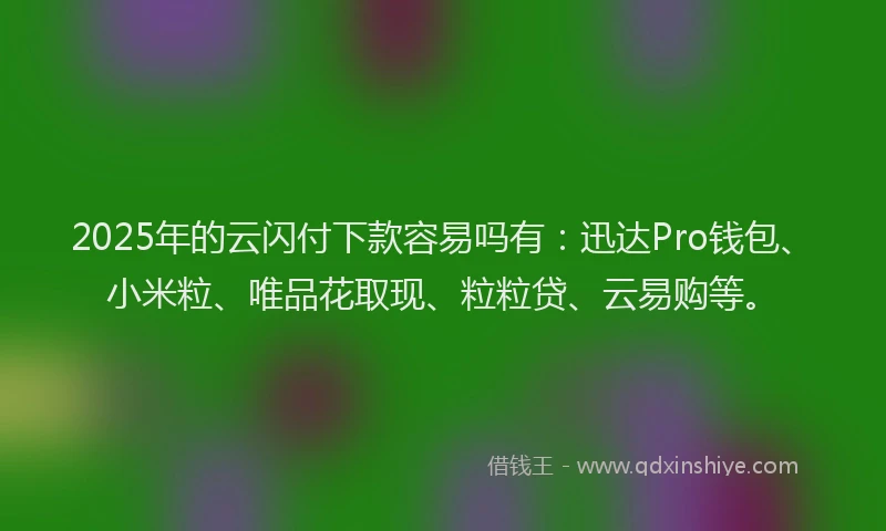 2025年的云闪付下款容易吗有：迅达Pro钱包、小米粒、唯品花取现、粒粒贷、云易购等。