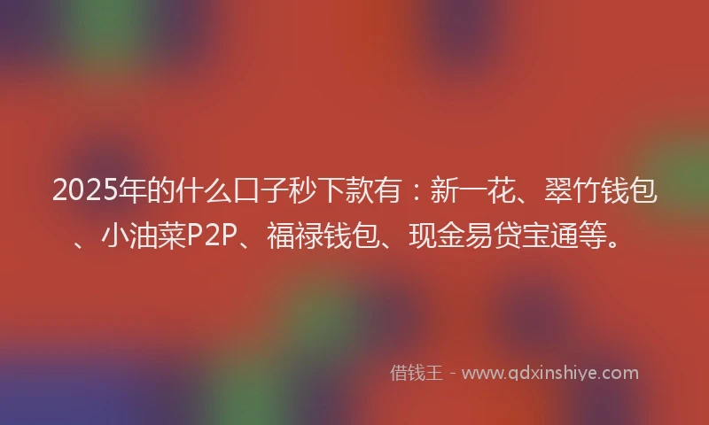 2025年的什么口子秒下款有：新一花、翠竹钱包、小油菜P2P、福禄钱包、现金易贷宝通等。