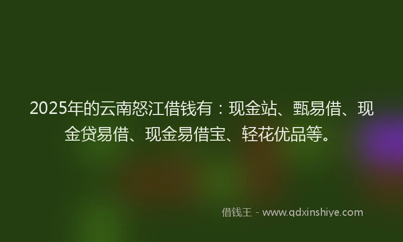 2025年的云南怒江借钱有：现金站、甄易借、现金贷易借、现金易借宝、轻花优品等。