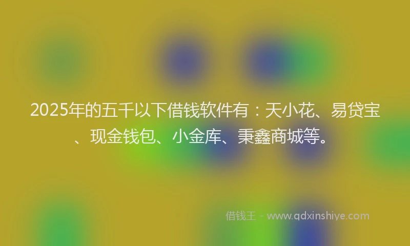 2025年的五千以下借钱软件有：天小花、易贷宝、现金钱包、小金库、秉鑫商城等。