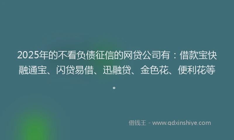 2025年的不看负债征信的网贷公司有：借款宝快融通宝、闪贷易借、迅融贷、金色花、便利花等。