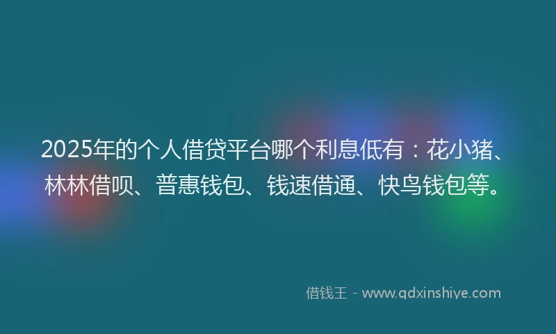 2025年的个人借贷平台哪个利息低有：花小猪、林林借呗、普惠钱包、钱速借通、快鸟钱包等。