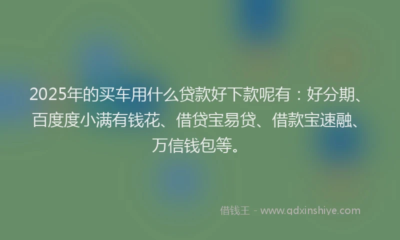2025年的买车用什么贷款好下款呢有：好分期、百度度小满有钱花、借贷宝易贷、借款宝速融、万信钱包等。