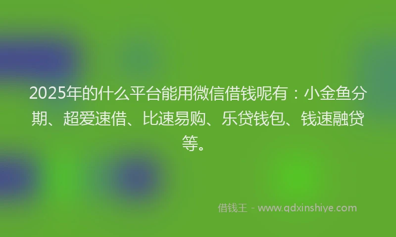 2025年的什么平台能用微信借钱呢有：小金鱼分期、超爱速借、比速易购、乐贷钱包、钱速融贷等。